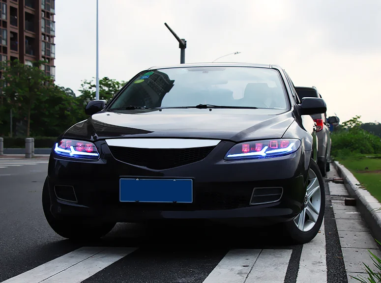 2 шт. светодиодный головной светильник s для Mazda 6 2003-2008 автомобильный светодиодный светильник s двойной ксеноновый Объектив Автомобильные аксессуары дневные ходовые огни противотуманный светильник