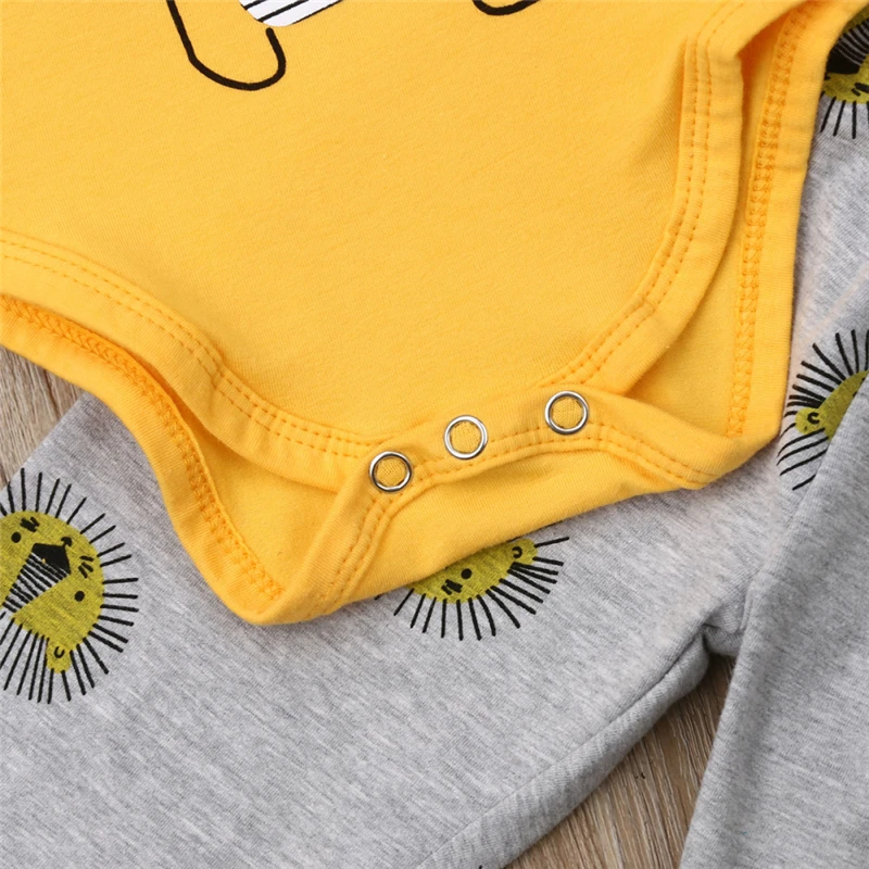 3PCS Toddler Kids Baby Boy Clothes O Neck Long Sleeve Romper Elastic Lion Print Pants Hat Fashion Casual Outfits