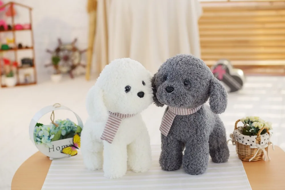 25cm Scarf Tactic dog plush toy poodle dog doll simulation high-end For Children's Gift Kids Toys
