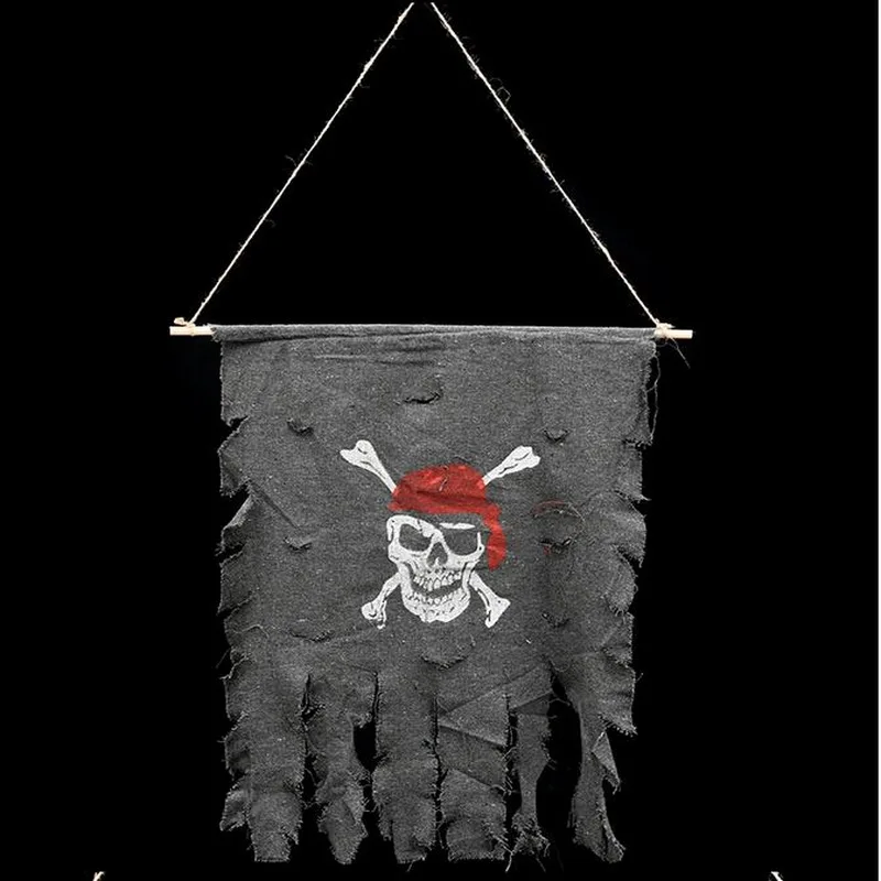 Jolly Roger потрепанный хлопок жуткий пиратский флаг украшение пиратские вечерние