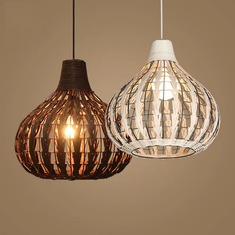 

County Ratten Pendant Light Wicker Handmade Hanging Pendant Lamp Retro Vintage Drop Light Restaurant Cafe Pendant Lights forHome