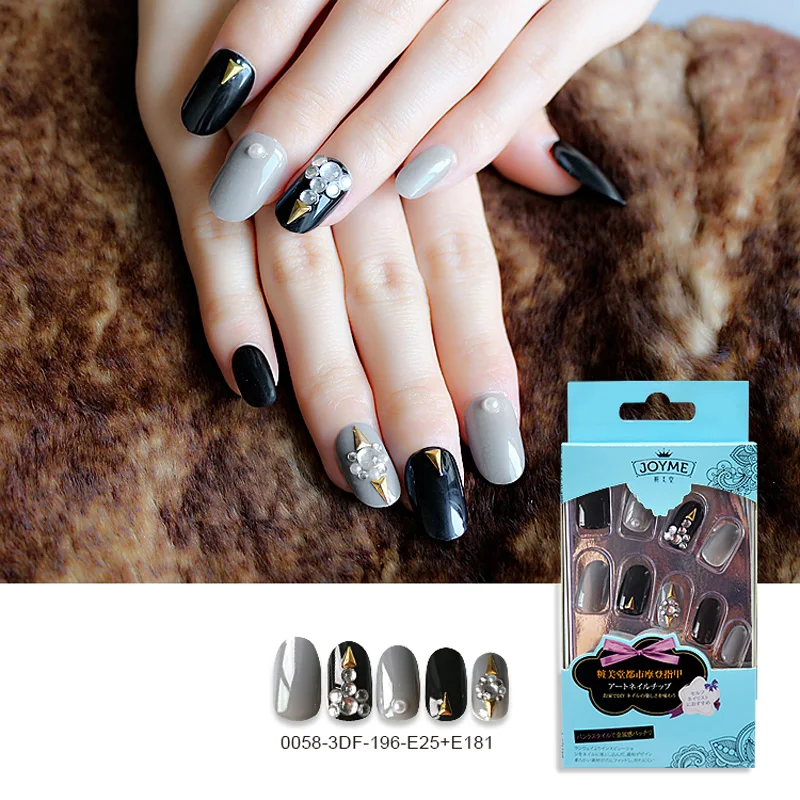 24 шт. черный серый кристалл накладные ногти сделай сам 3D для ногтей УФ гель пресс