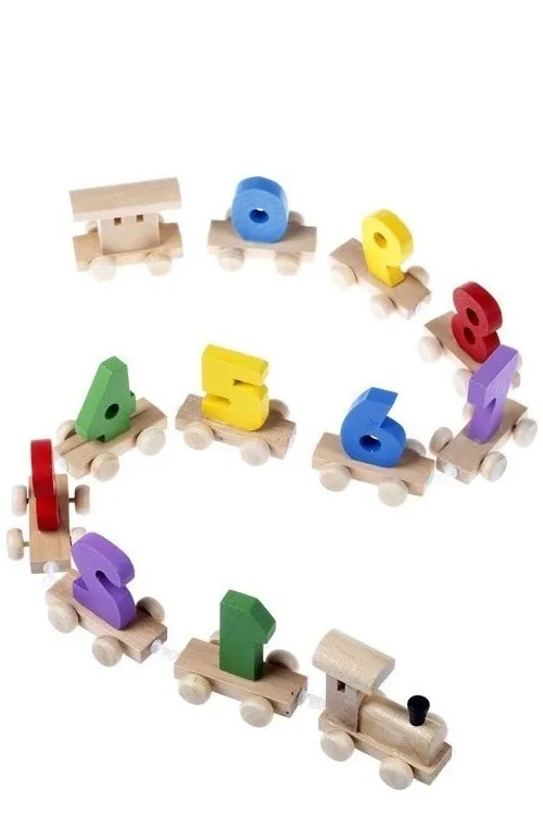 Aocoren Лидер продаж детские деревянные цифровые маленькие железнодорожные Блоки