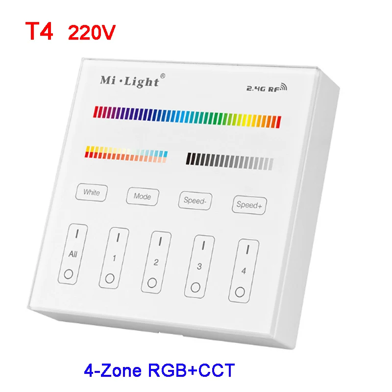 T4 220V Miboxer2.4G 4-Zone умная панель WiFi iBox RGB+ CCT/RGBWW светодиодный светильник FUT039/FUT092/FUT089/iBox2/iBox1/B4/T4/B8 - Цвет: T4 220V