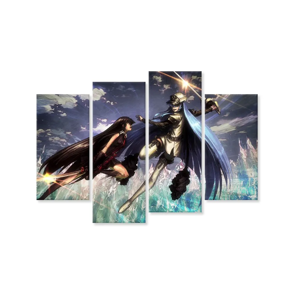 Akame vs Esdeath 4 шт. Картина на холсте аниме плакат Модульная картина для детской