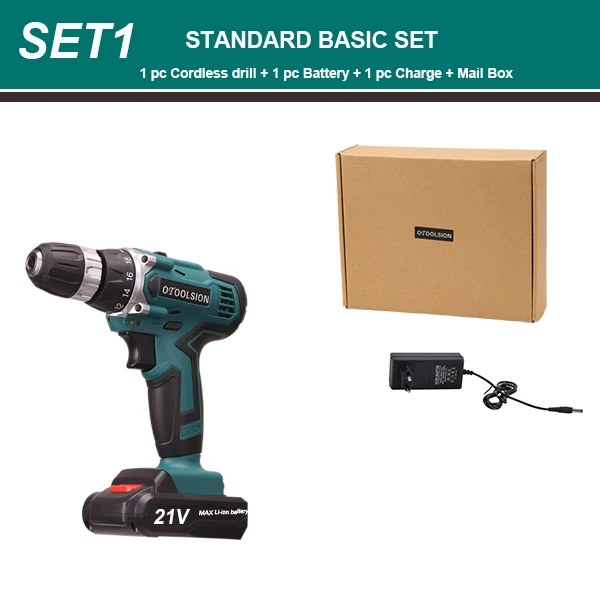 SET1 (1 pc battery) 21 в электрические электроинструменты 2 скорости аккумуляторная отвертка электрическая отвертка литиевая батарея дрель беспроводная дрель для DIY дома - Цвет: SET1 (1 pc battery)