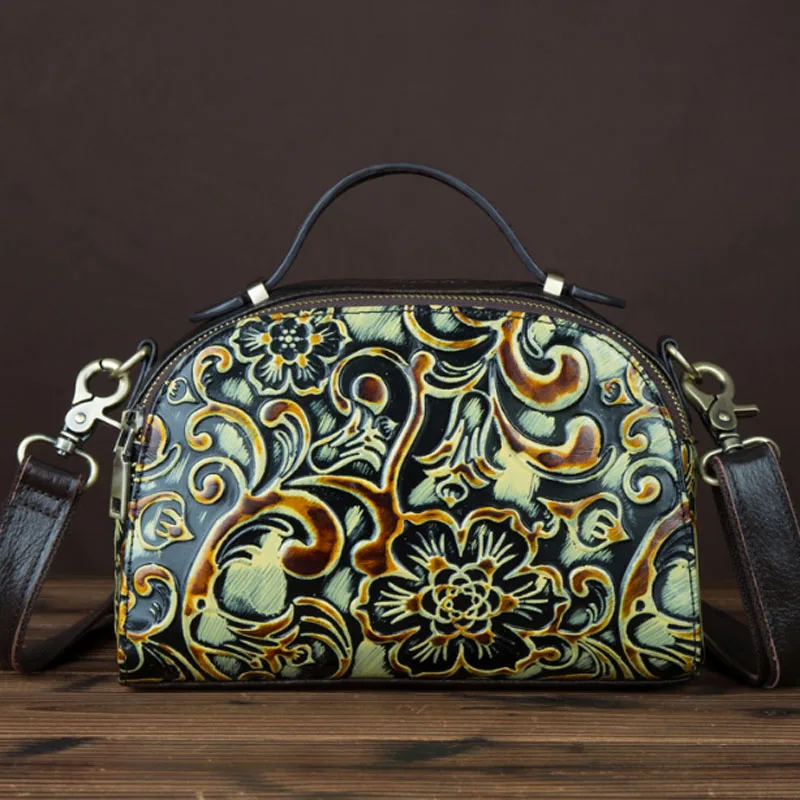 Винтажные женские сумки на ремне с верхней ручкой из тисненой натуральной кожи