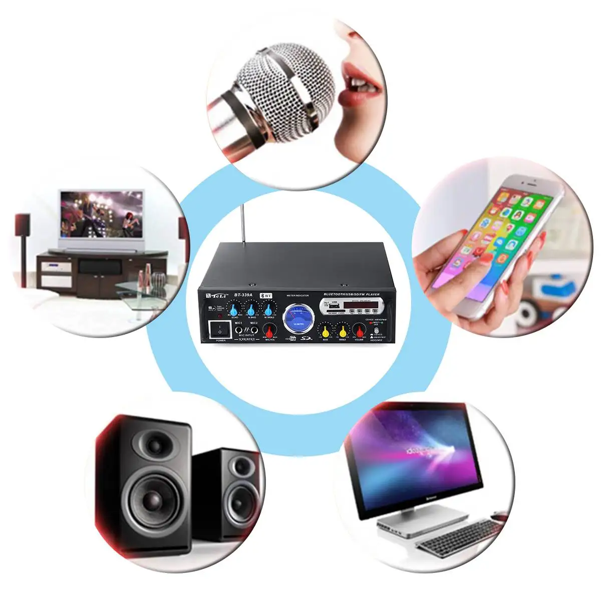 2000 Вт bluetooth усилитель стерео усилитель звука VU метр колонки сабвуфер автомобильный аудио 2CH FM радио USB Домашний кинотеатр усилители