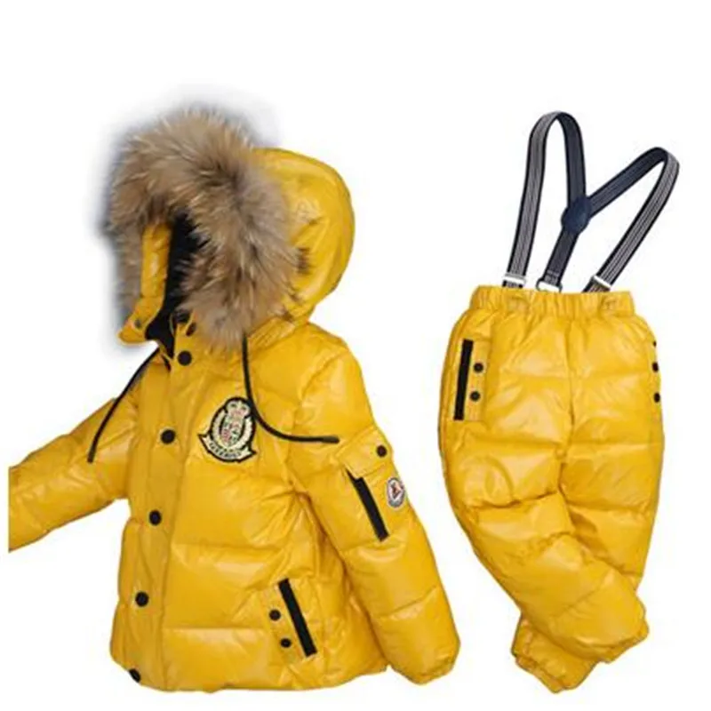 Super Warm Children Winter Suits Boys Girl Duck Down Jacket + Bib Pants 2 pcs Clothing Set Thermal Kids Snow Wear Top Quality | Детская