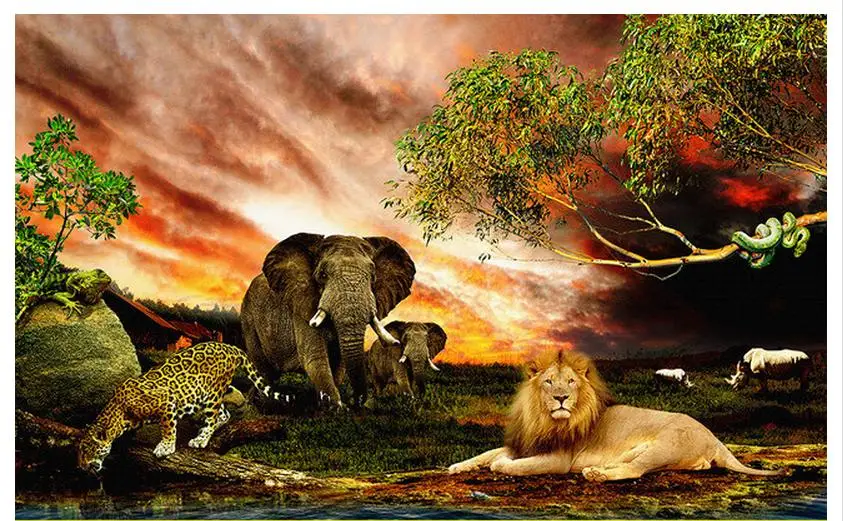 3d обои на заказ настенные фрески Мультяшные дикие животные лугу бумаги высокой