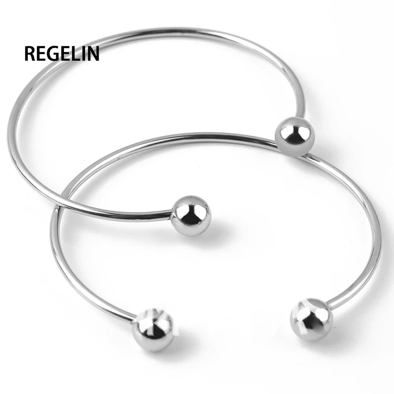 

REGELIN 5pcs/lot European Silver Color Adjustable Cuff Open Bangles for Women Expandable Wire Bangles Bracelets With Bead Charms