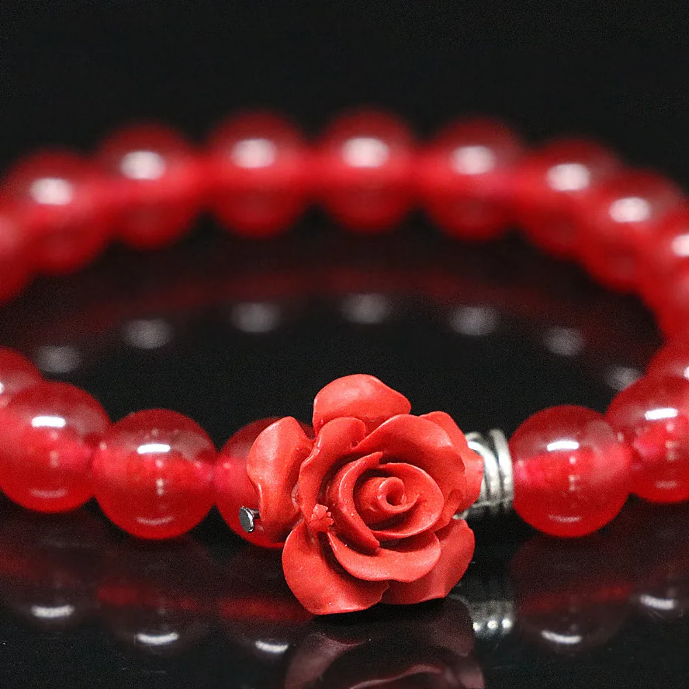 Распродажа Подарочный браслет из красного халцедона круглые бусины цветочная