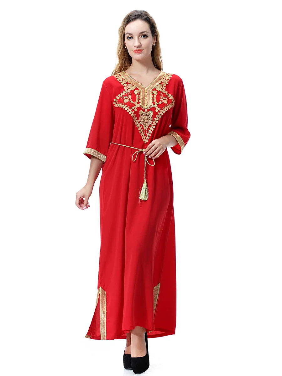Платье Макси женское длинное с вышивкой элегантная мусульманская абайя туника