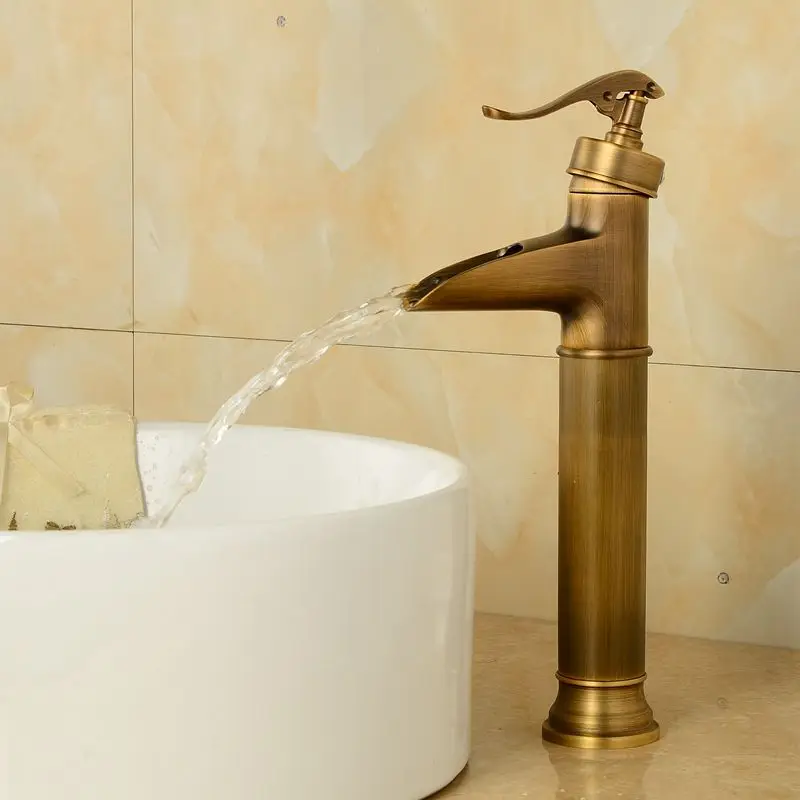 Brass Antique Faucet Higher Bathroom Mixer Tap Waterfall Vintage Sink ColdHot Basin china sanitary ware | Обустройство дома