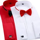 Мужская Однотонная рубашка под смокинг с французскими манжетами, рубашка с воротником с наконечником крыла, мужские классические рубашки с длинными рукавами, формальная рубашка для жениха на свадьбу