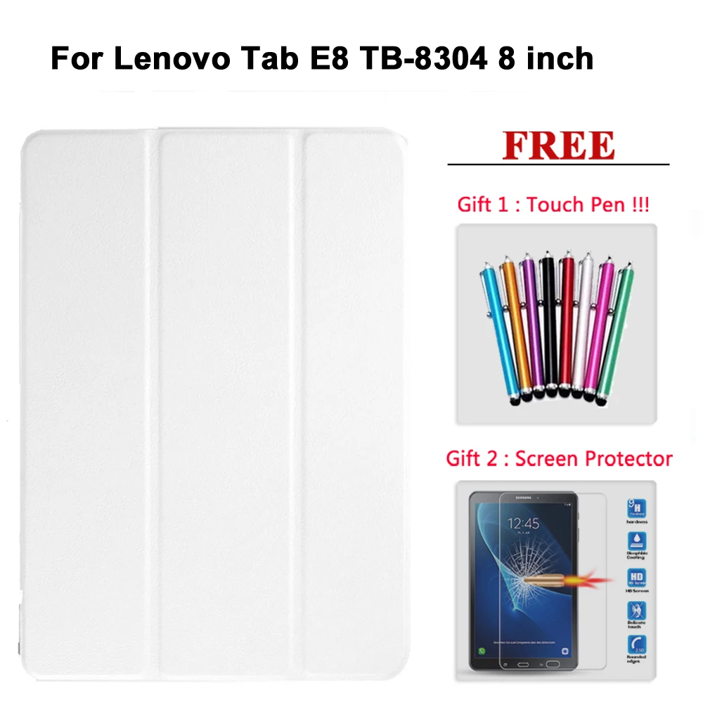 Tab E8 bai Free Screen Protector Glass+Case For Lenovo Tab E7 / E8 / E10 / M10 PU Leather Smart Magnetic Cover TB/X104F/7104F/8304F/X605F - Цвет: Tab E8 bai