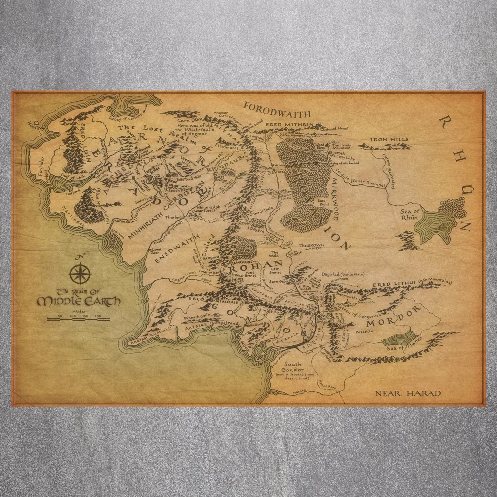 Карта средней земли Цитата холст художественный Принт плакат настенные