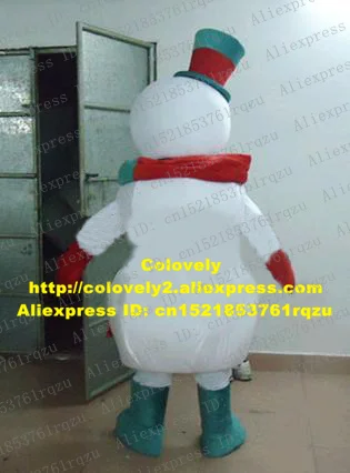 Beautiful White Snowman Snow Man Mascot Costume Cartoon Character Mascotte Adult Top Hat Red Scarf Orange Round Nose No.zz2559 |