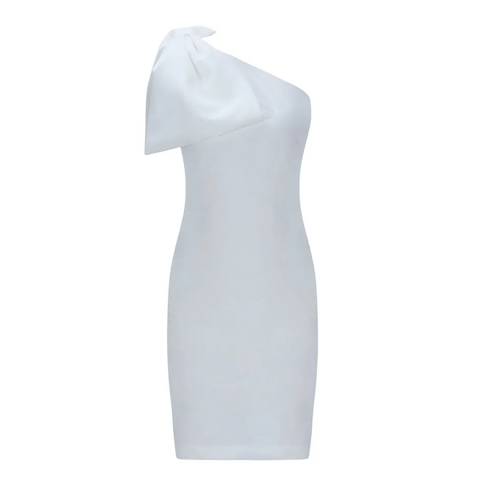 CIEMIILI New Black White Fashion Dress 2018 Women One-Shoulder Evening Party Sexy Bow Sleeveless Asymmetrical Bodycon Mini | Женская