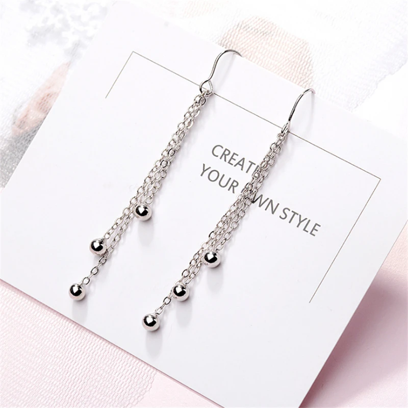 

2019 New Pendientes Aretes Wholesale Drop Earrings Long Tassel Round Beads Simple Style Fashion Jewelry For Women