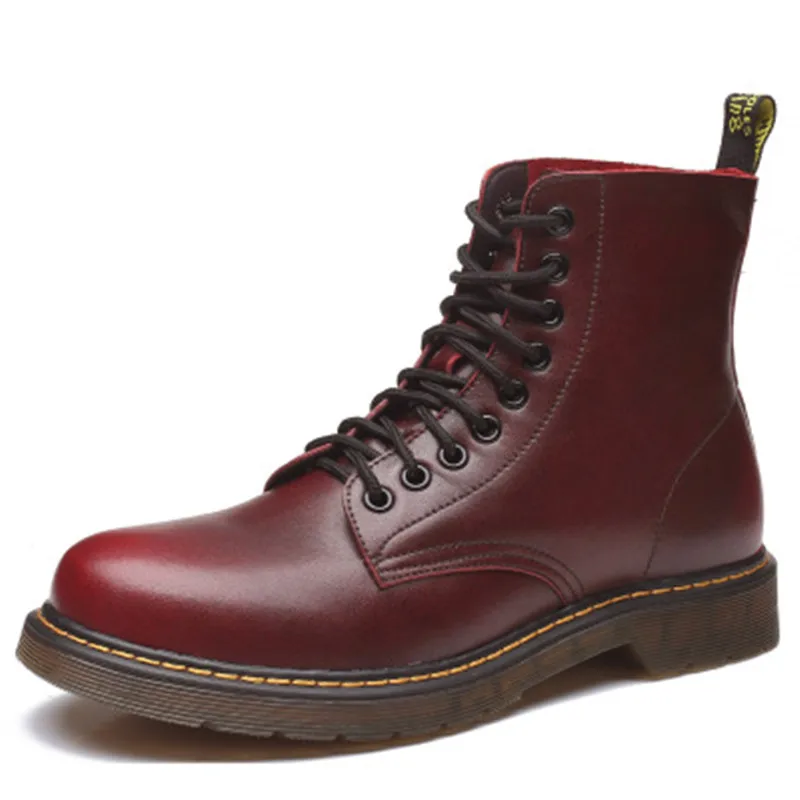 Ankle boots Red Ботильоны больших размеров; сезон осень-зима; мужские ботинки из натуральной кожи; Винтажные ботинки в байкерском стиле; износостойкая Мужская обувь; 033 - Цвет: Ankle boots Red