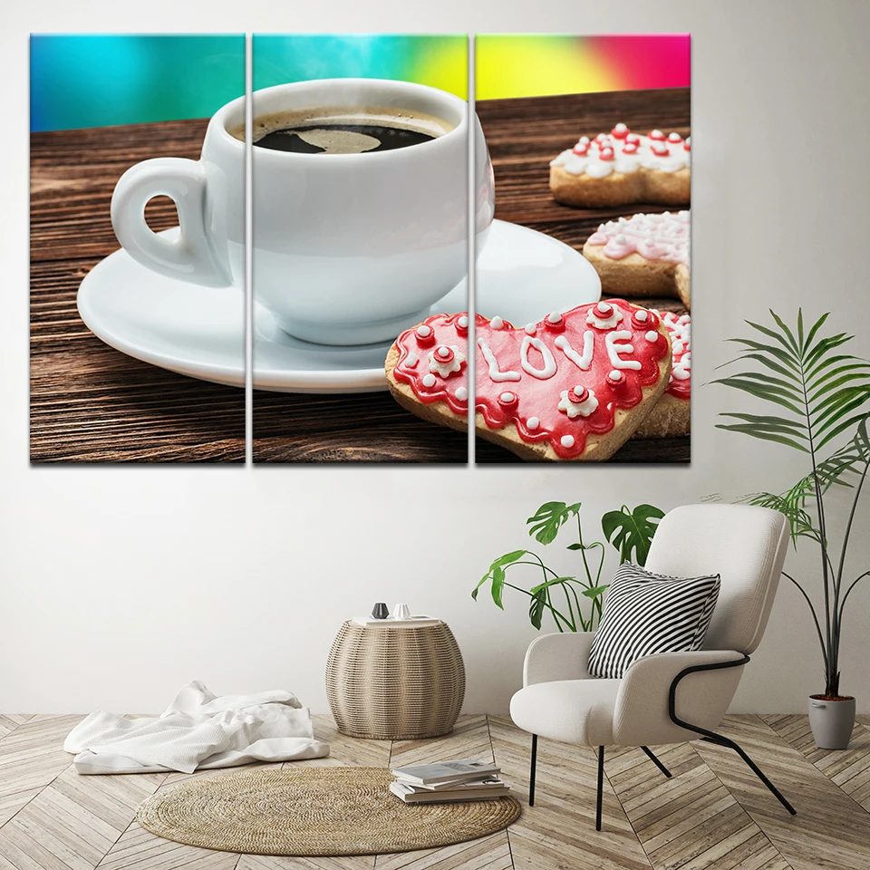 Картина на холсте чашка кофе с любовью 3 шт. Настенная картина модульные обои