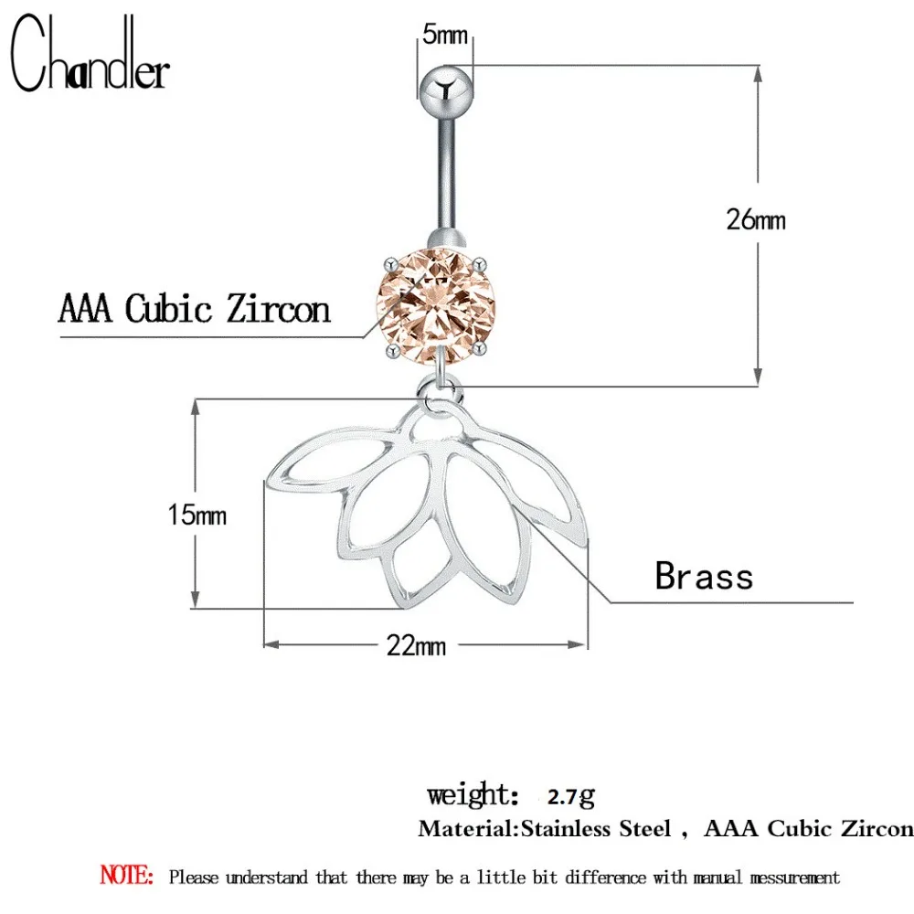 Лотос цветок пупка Кольцо пирсинг из хирургической стали AAA кубический циркон