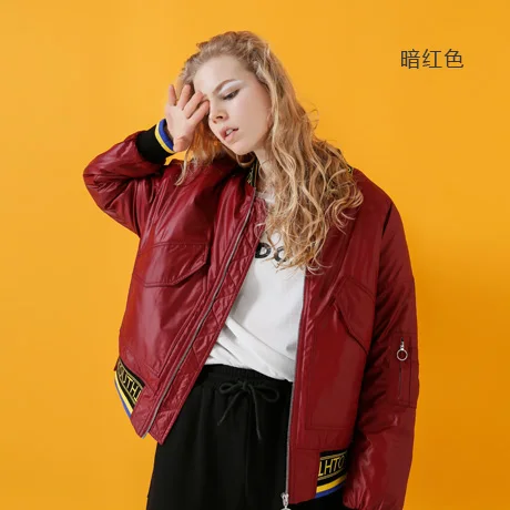 Toyouth, стоячий воротник, цветной блок, уличная бейсбольная куртка, осенние женские куртки и пальто на молнии, хлопковая куртка - Цвет: red