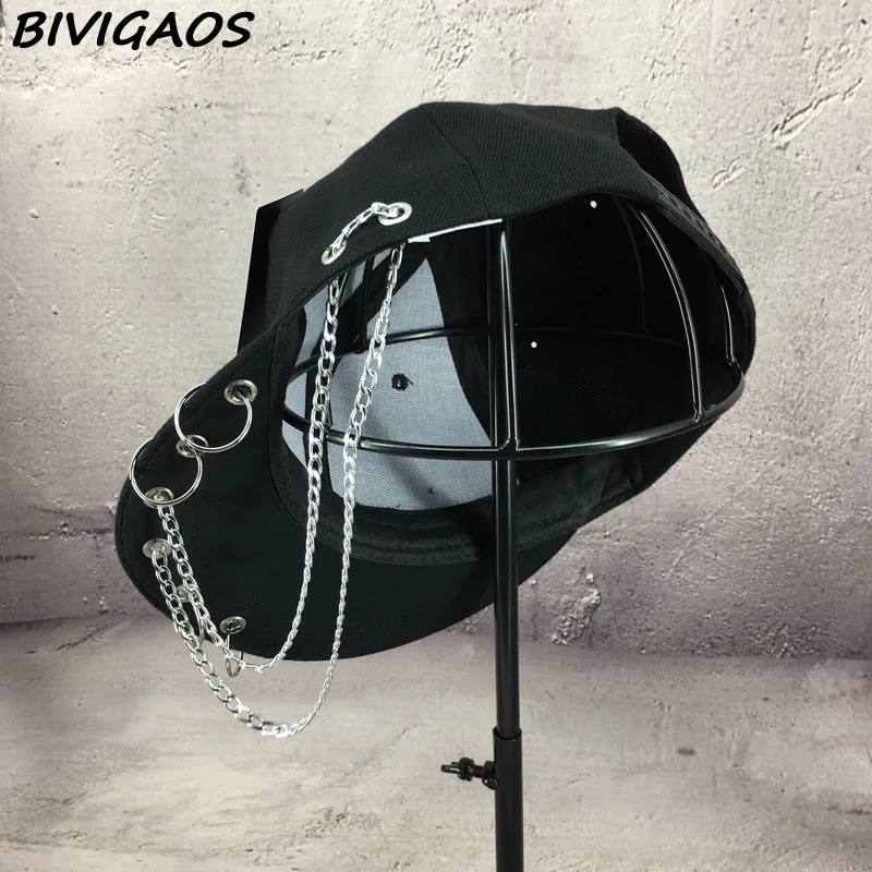 Harajuku мода SWAG заклепки цепи бейсболка s хип хоп шляпа с металлическим кольцом Snapback Кепка тренд пара танец бейсболка для женщин