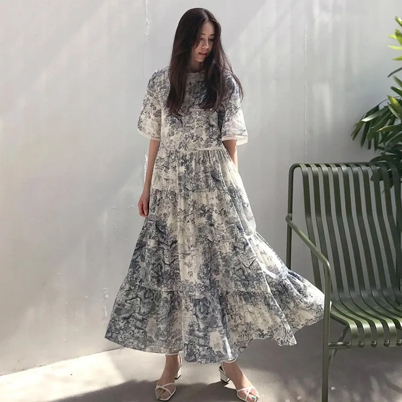 CHICEVER летнее винтажное платье с принтом для женщин круглым вырезом коротким