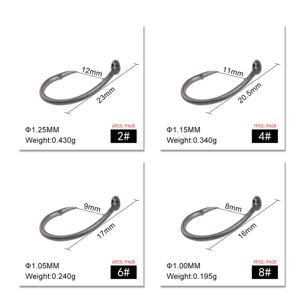 FISH KING 3pack/lot CR-1 Fishing Hook Size 2# 4# 6# 8# High Carbon Steel Hooks Jig Barbed Carp Anzol Ring eye | Спорт и развлечения