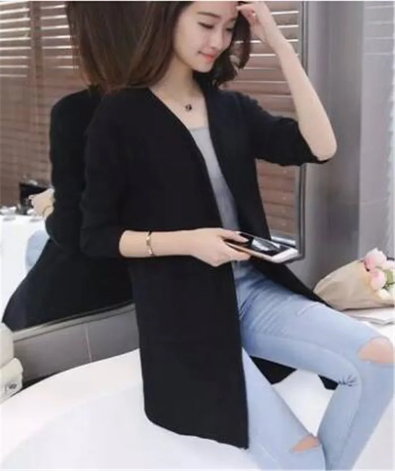 Женский длинный кардиган вязаный клетчатый с длинным рукавом Осень зима 2017|cardigan