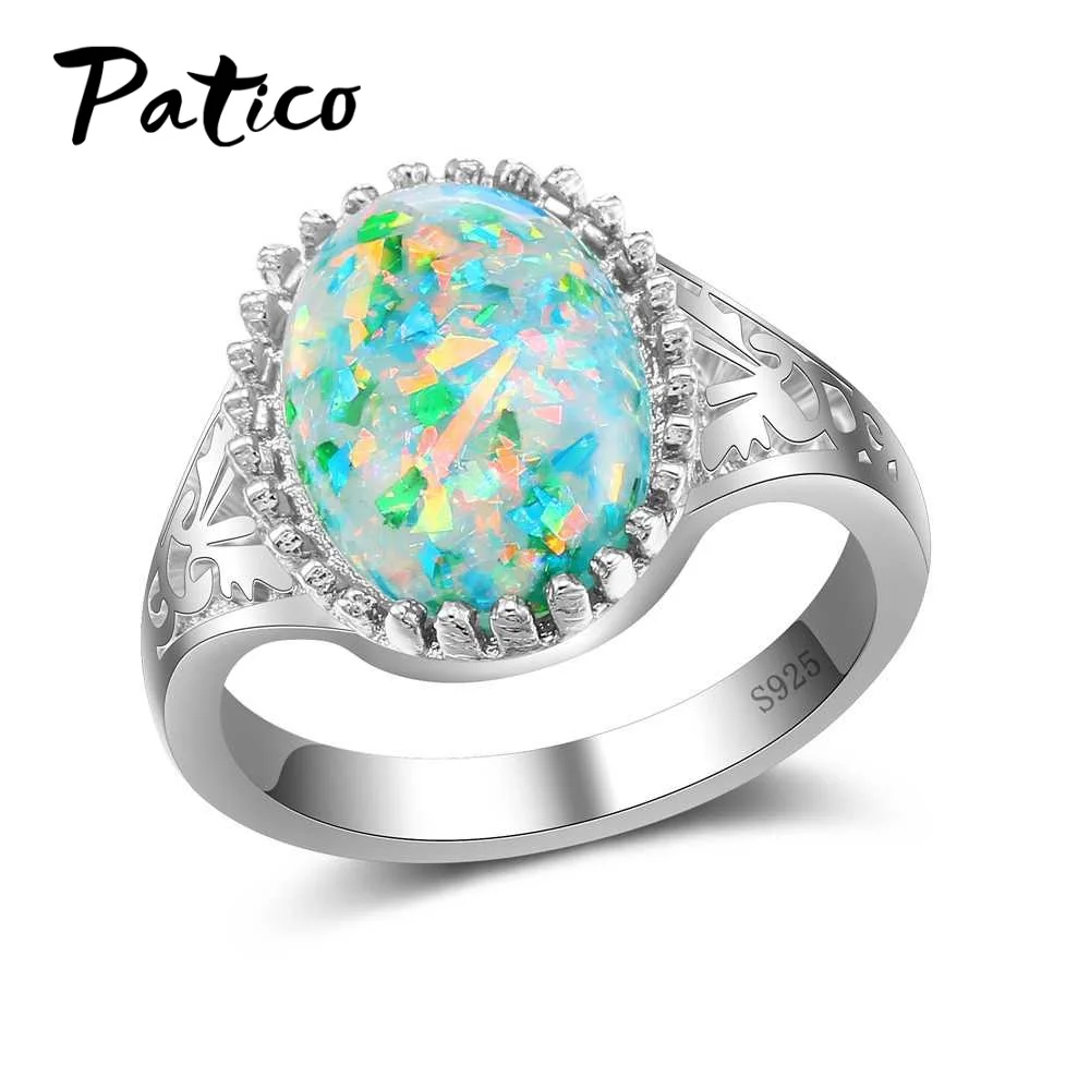 

Винтажный дизайн, Овальный огненный опал, кольца для женщин, Стерлинговое Серебро 925 пробы, цветные свадебные/обручальные кольца, бесплатна...