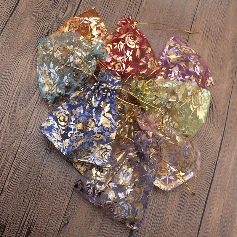 

50pcs 9*12 Organza Bag Christmas Wedding Gift Rose Bag 12 Color Jewelry Packing Display Bag&Pouch Favor Bags Can Customize Logo