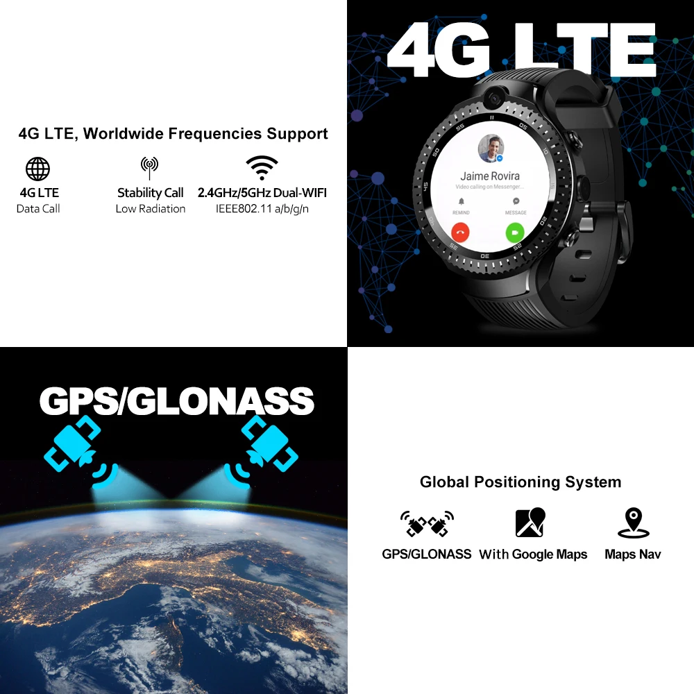 

Zeblaze THOR 4 Dual Smart Watch 4G LTE Android Quad Core 1GB+16GB Dual Camera 1.4" AOMLED GPS/GLONASS WiFi Heart Rate Smartwatch