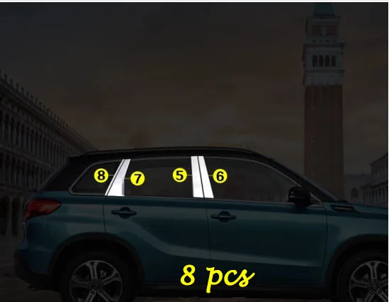 Для Suzuki Vitara корпус автомобиля из нержавеющей стали, стекло, окно, гарнир, столб, средняя полоса, отделка рамы, лампа, капот - Название цвета: silver