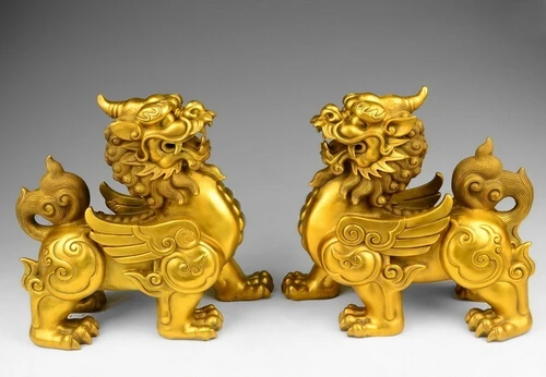 11 Чистая медь Китай Fengshui Yuanbao богатство деньги храбрости войска Килин Статуя