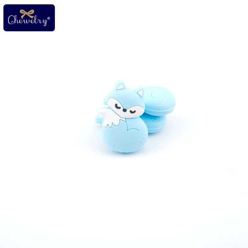 Blue 3 шт., детский силиконовый прорезыватель, бусина, лиса, грызун, Прорезыватель для зубов, сделай сам, браслеты для кормления, подарок, пищевой сорт, силиконовая соска, зажим, цепь, игрушки - Цвет: Blue