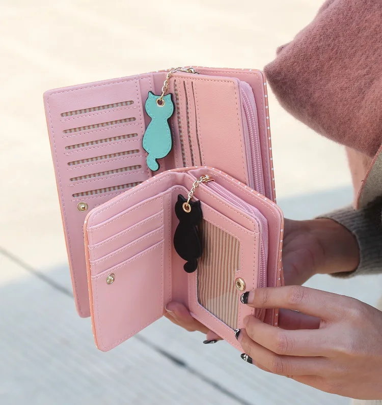 Новый модный дизайнерский бумажник с рисунком кота длинный и короткий женский