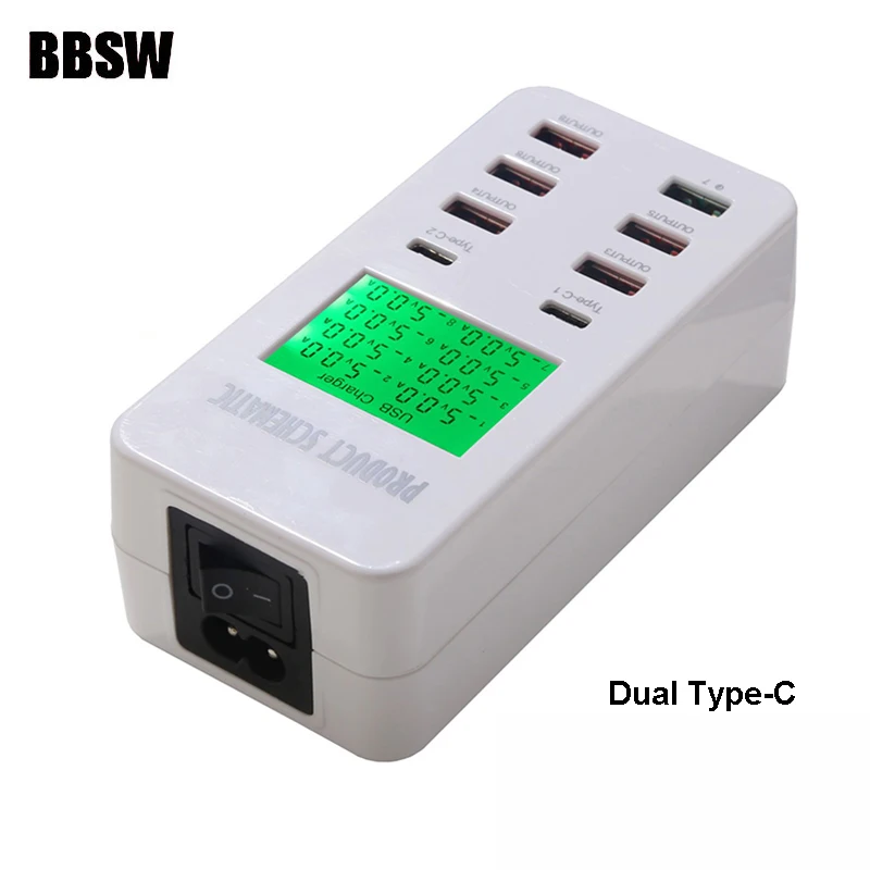 QC 3 0 USB зарядное устройство 8 портов 5V7A Тип C быстрое с ЖК дисплеем для iPhone X iPad AMSUNG S9