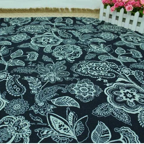 Хлопковая и льняная темно синяя ткань DIY модная Имитация воска погибающая