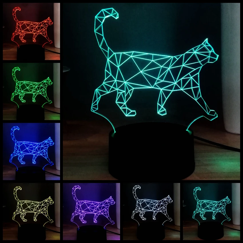Новый иллюзия 3D ходьба ленивый кот 7 цветов Изменение светодиодный RGB DEC