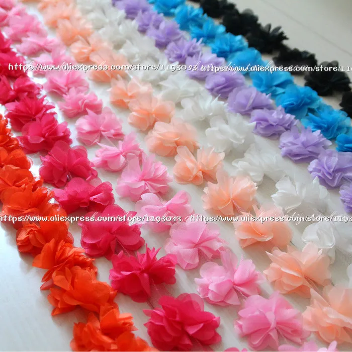 10Yard/Lot Multicolor 3D 6 Leaves Chiffon Flower Lace Trim Fabric Decoration DIY Clothes Wedding Dress Patch Accessories - купить по