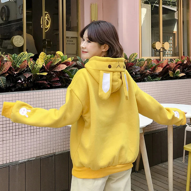 Kawaii толстовки женские с капюшоном корейский модный милый свитер осень розовый