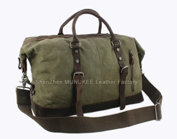 Military Canvas Leather Men's Travel Bag Hand Luggage Bag Carry On Large Men Leather Duffle Bag Tote Big Weekend Bag Overnight