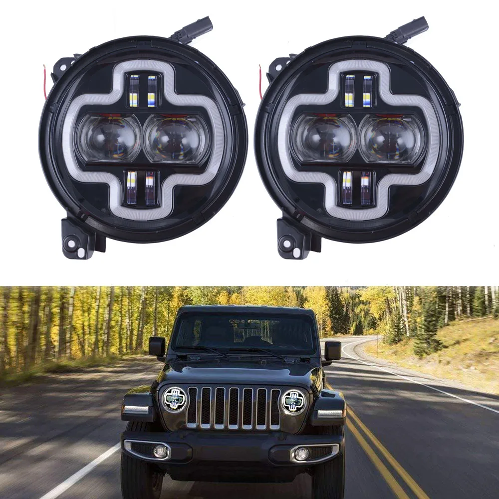 Новейший 9 &quotдюймовый круглый светодиодный фары Halo DRL для Jeep Wrangler JL 2018 2019 высокий