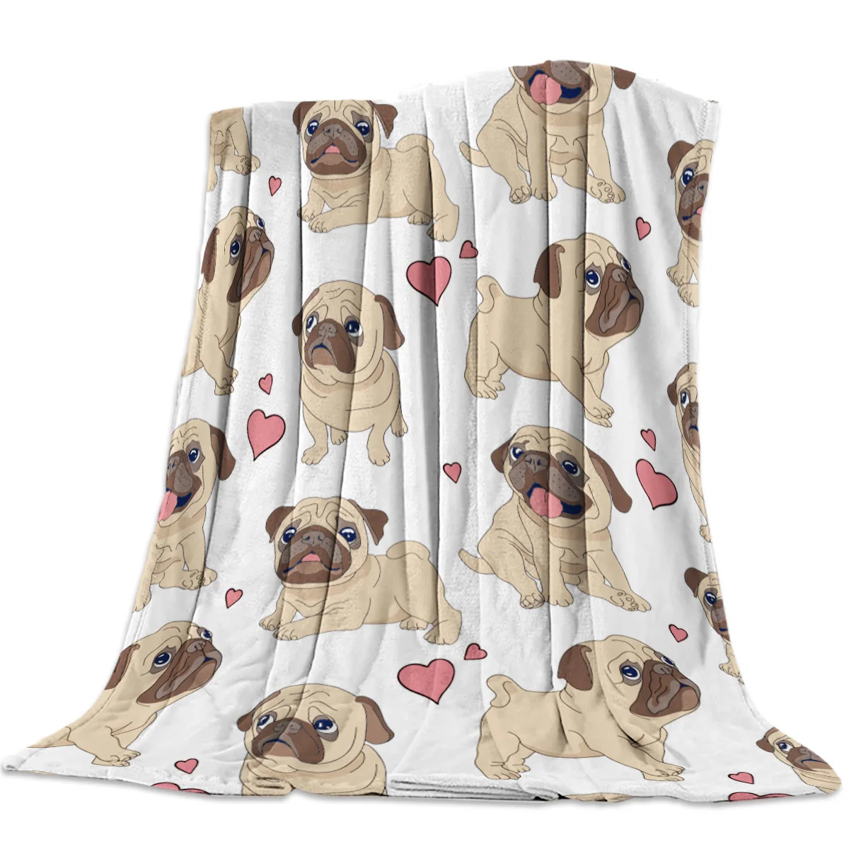 Бархатное одеяло bighдома с милым рисунком мопса и сердца мультяшный стиль