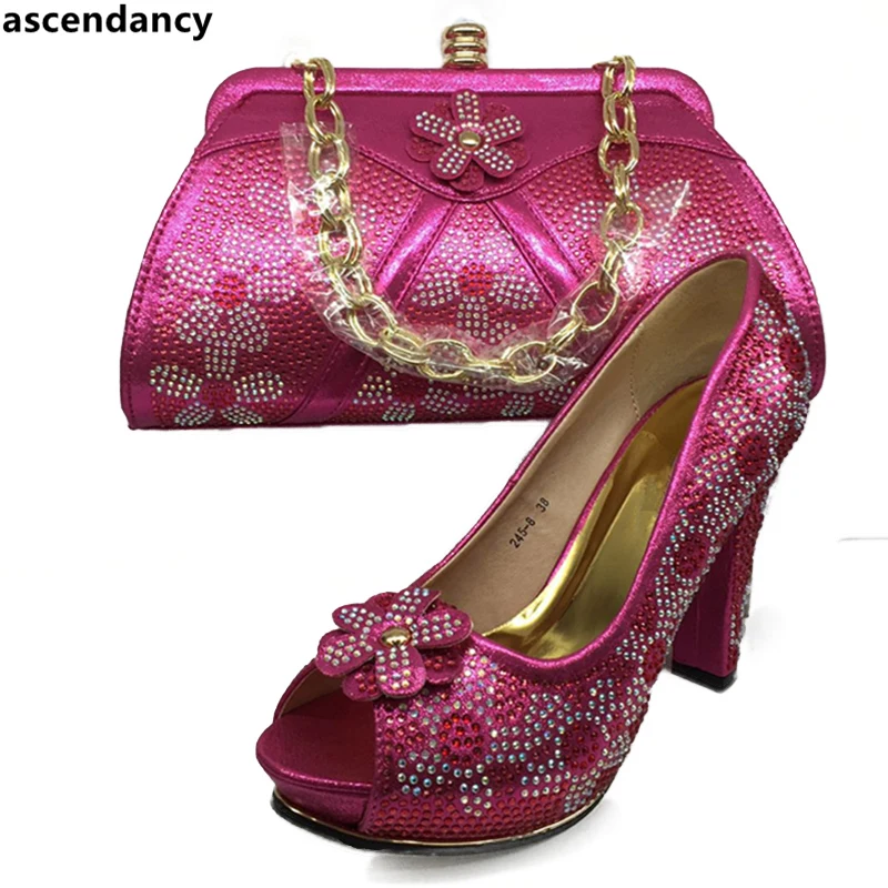 Nigerian Party Shoe and Bag Sets Royal Blue Italian Ladies Shoes Set Decorated with Rhinestone African | Обувь