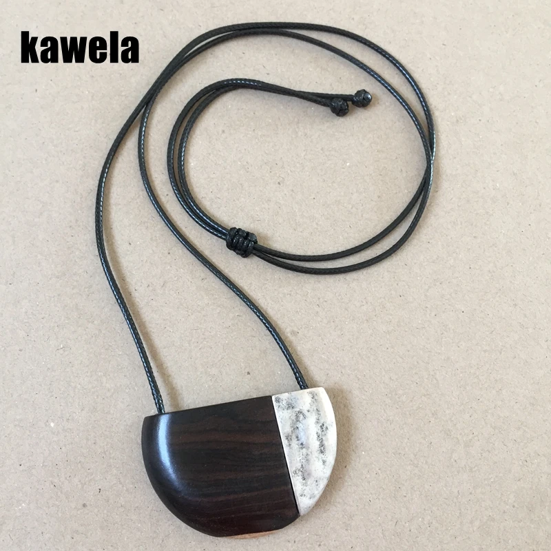 

Wooden Alloy Geometric Sandalwood Pendant Black Rope Adjustable Necklace Hammered Alloy Jewelry