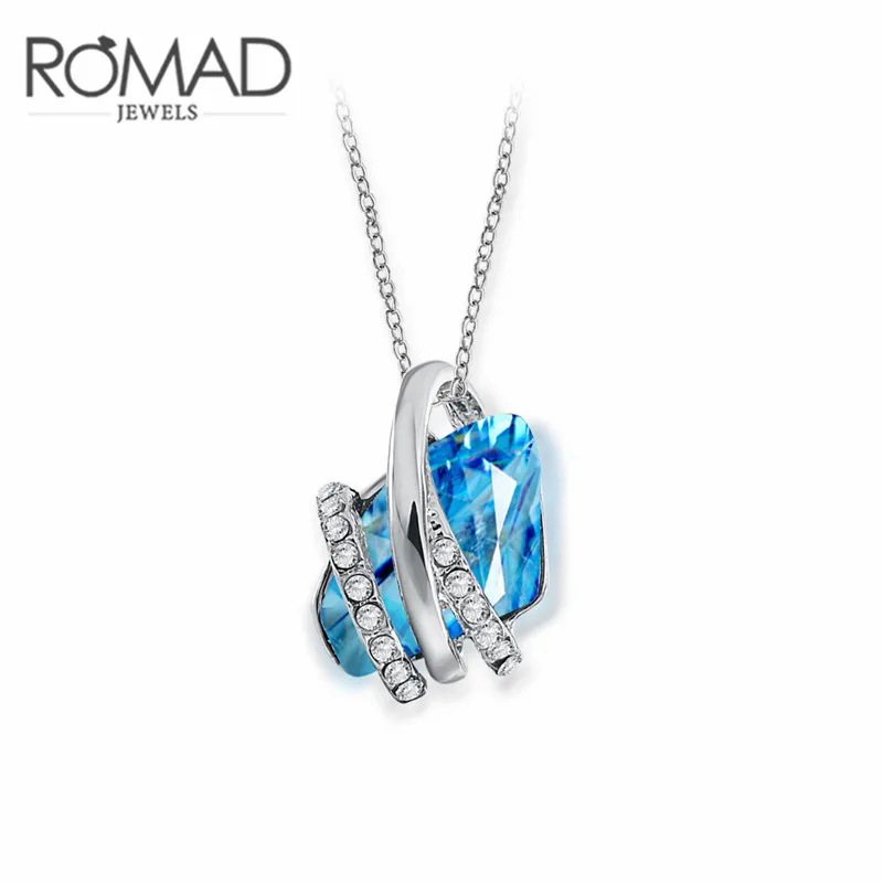 ROXI бренд romad белый золотой цвет подвеска с синим кристаллом ожерелье для женщин